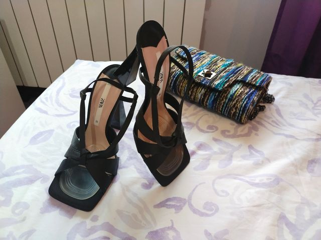 Sandalias de raso tacón negras