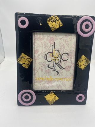 Portafoto in vetro nero e rosa e macchie  in oro