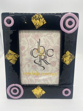 Portafoto in vetro nero e rosa e macchie  in oro