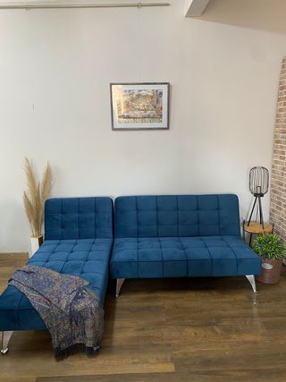 SOFA CAMA AZUL TERCIOPELO