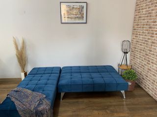 SOFA CAMA AZUL TERCIOPELO