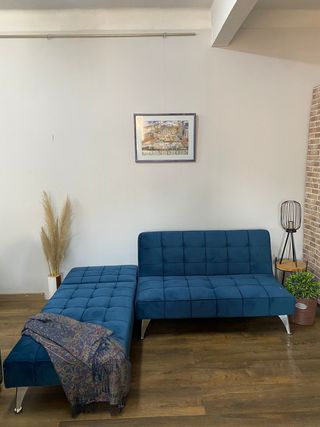 SOFA CAMA AZUL TERCIOPELO