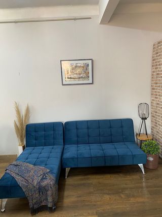 SOFA CAMA AZUL TERCIOPELO