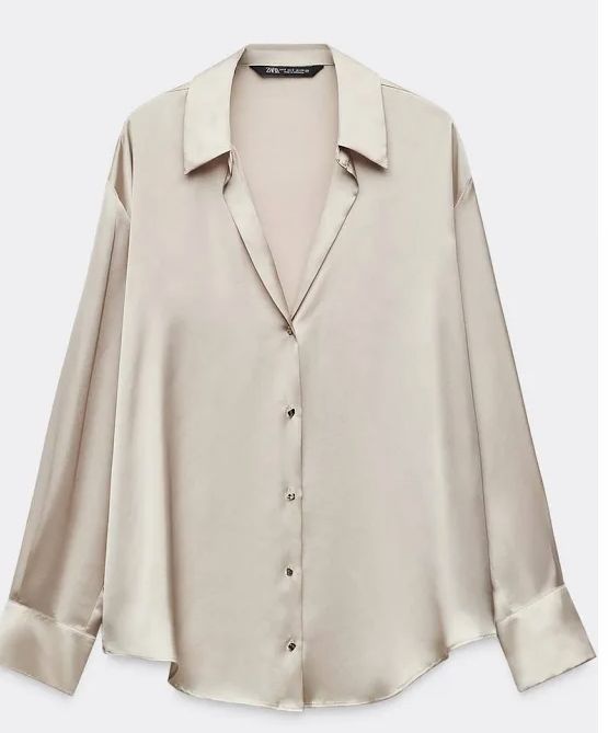 Camisa Zara satinada verde oliva. Sim estrenar