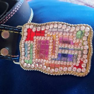 Cinturón cuero hebilla mosaico - talla 95. NUEVO. 