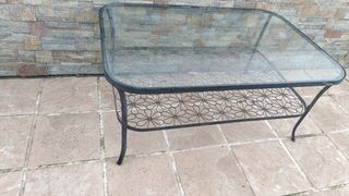 Mesa centro forja cristal Ikea.