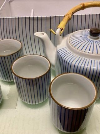 Juego té porcelana azul-blanco