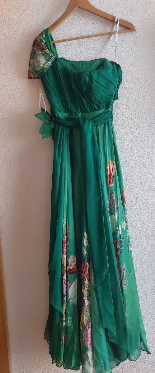 Vestido fiesta verde estampado 36