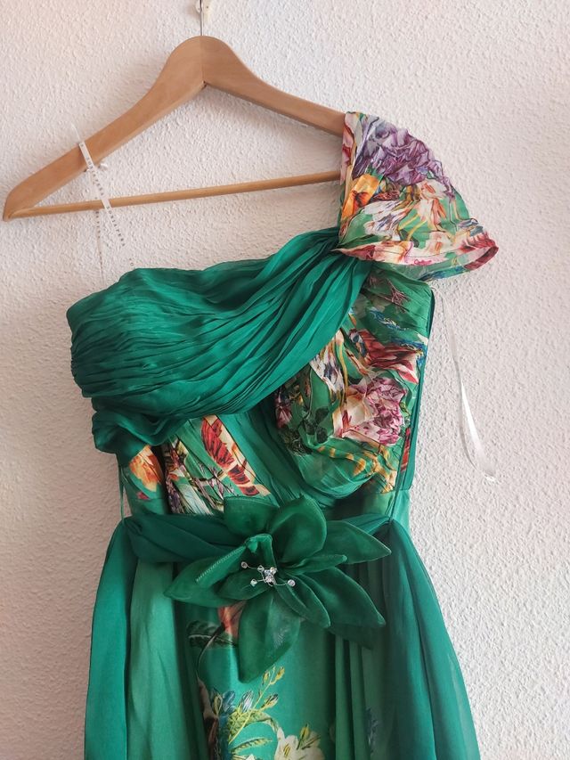 Vestido fiesta verde estampado 36