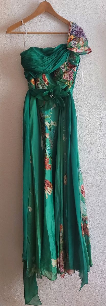 Vestido fiesta verde estampado 36