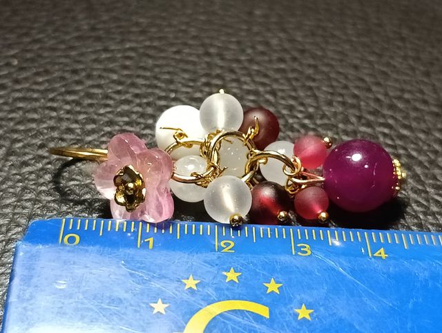 Orecchini fiori murano,giada bordeaux,quarzo biaca