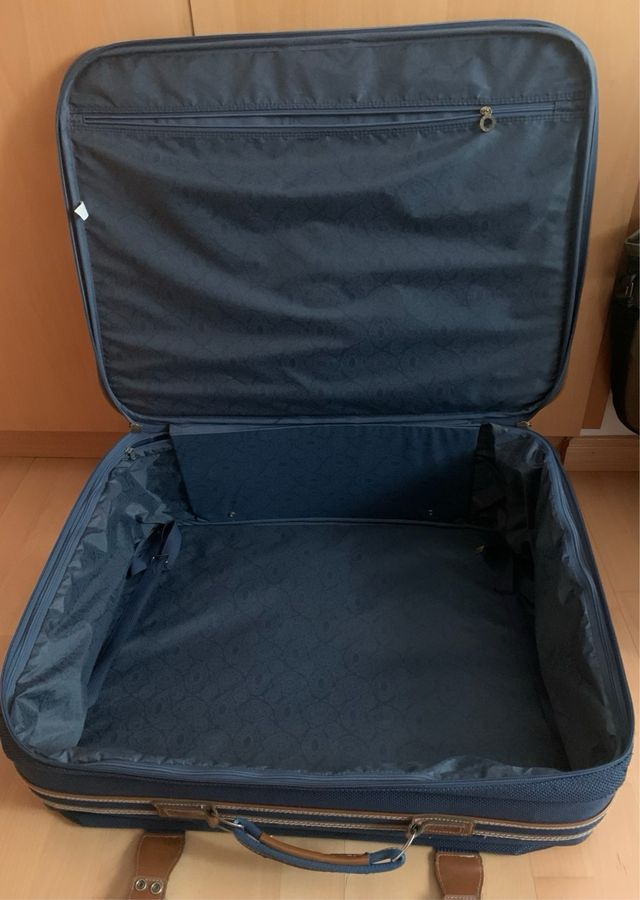 Maleta azul y marrón lona 70x 50x 25