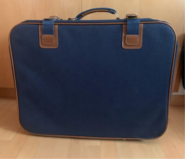 Maleta azul y marrón lona 70x 50x 25