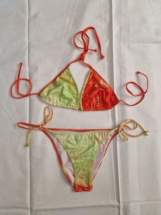 Bikini triangolo donna verde-arancio