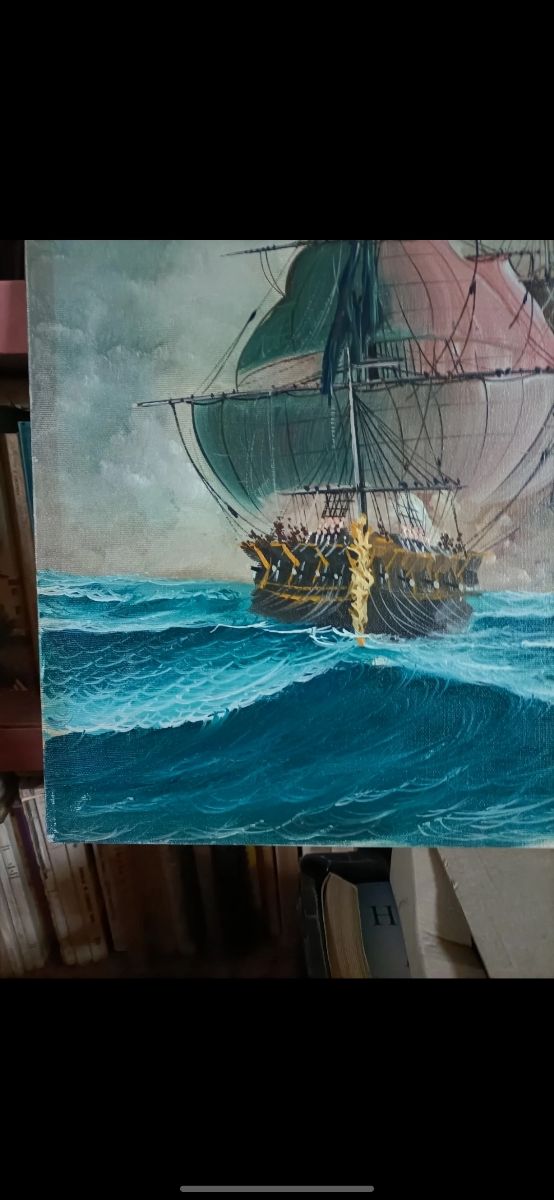 Dipinto a olio marine battaglia navale