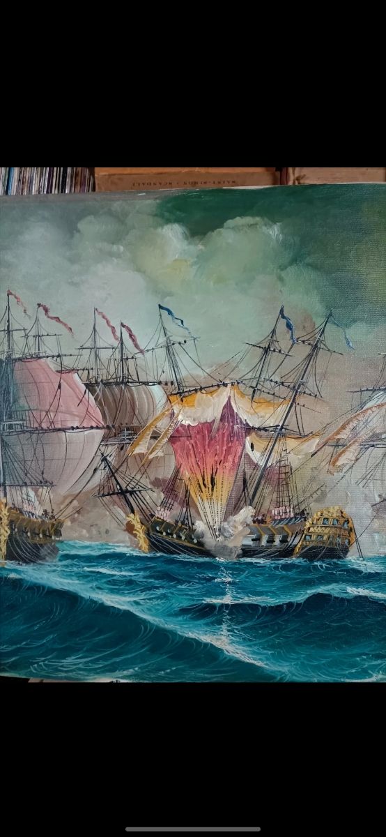 Dipinto a olio marine battaglia navale