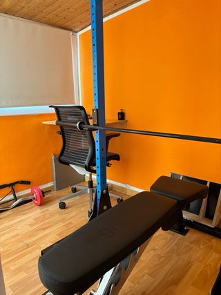 Squat rack + Banco taurus + barra + EZ + discos