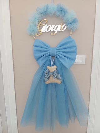 Fiocchi nascita in tulle celeste