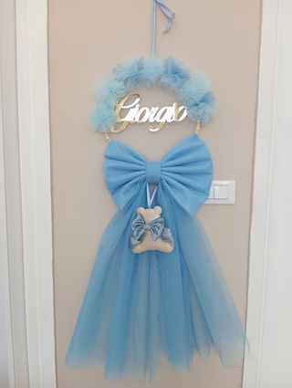 Fiocchi nascita in tulle celeste