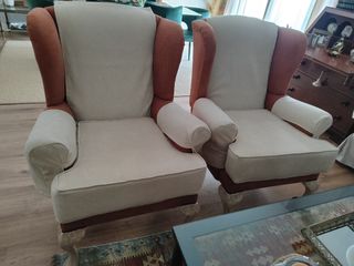Sillones orejeros vintage - beige y caldera