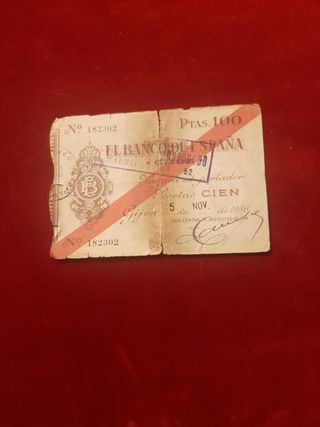 Billete de 100 pesetas de 1936. Gijón.