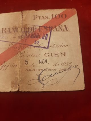 Billete de 100 pesetas de 1936. Gijón.