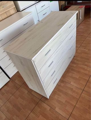 2 Cómodas 4 cajones - Madera - Blanco/Marrón