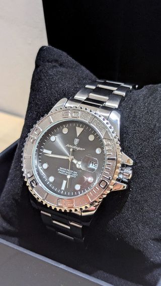 Reloj Poedagar - Esfera negra, correa metalica