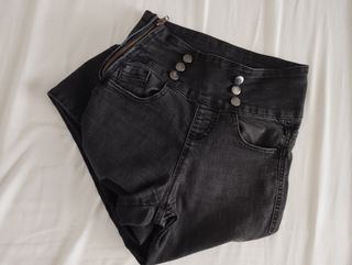 Shorts Jeans Neri Vita Alta Tg.XS