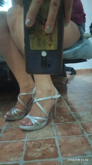 Sandalias tacón plata 35