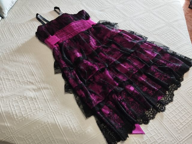 Vestido fiesta negro y rosa 46