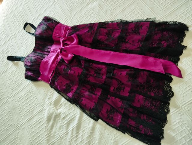 Vestido fiesta negro y rosa 46