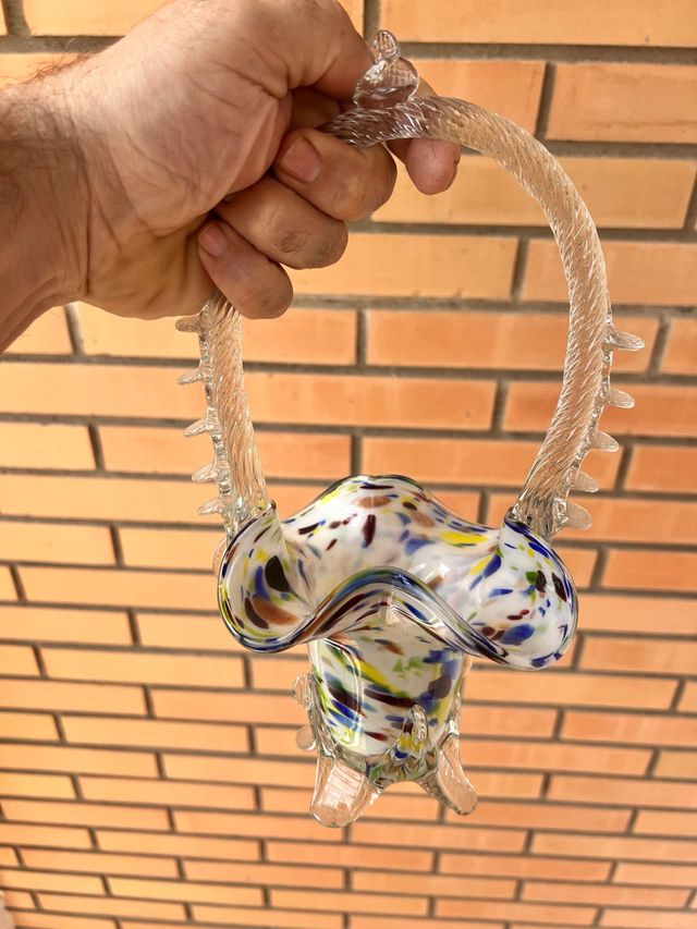 Cestino in cristallo di Murano multicolore