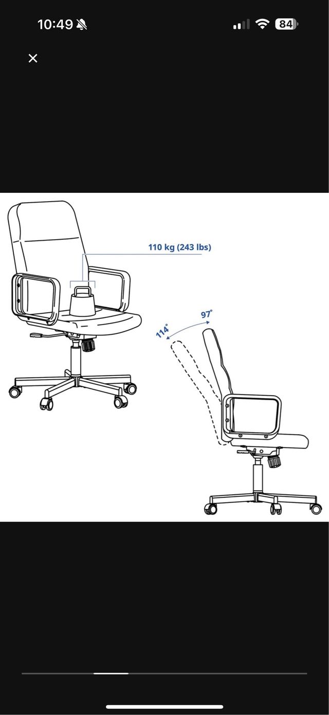 Silla giratoria Ikea negra Renberget