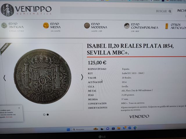 Moneda 20 Reales Isabel II 1854