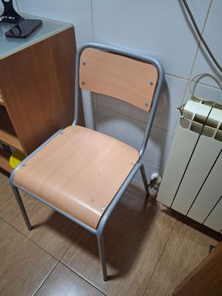 Silla escolar madera metal gris beige