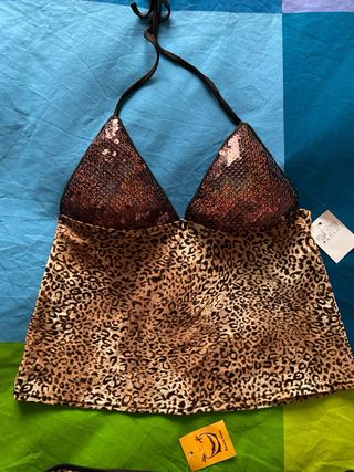 Bikini leopardo marrón con lentejuelas, nuevo.