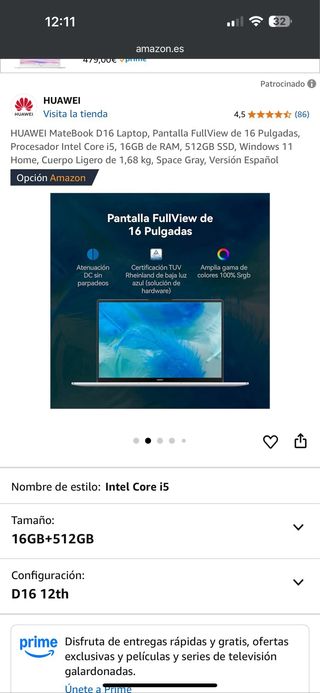 HUAWEI MateBook i5-12450h - 16GB RAM 500gb