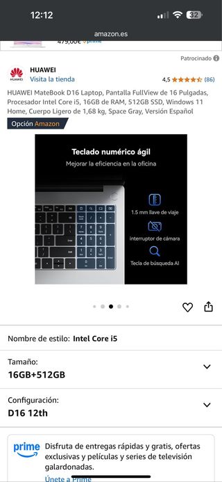 HUAWEI MateBook i5-12450h - 16GB RAM 500gb