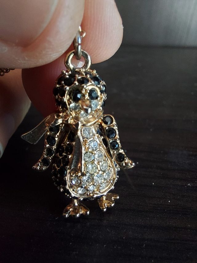 Collana pinguino Swarovski - nera e oro