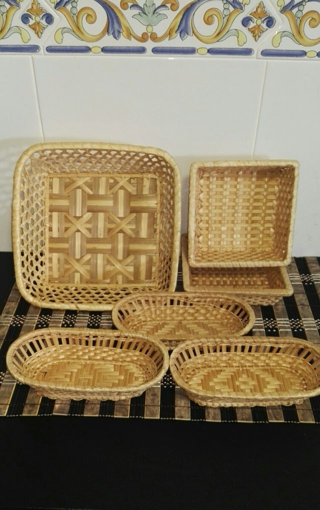 Juegos 6 paneras mimbre + SALVAMANTEL REGALO