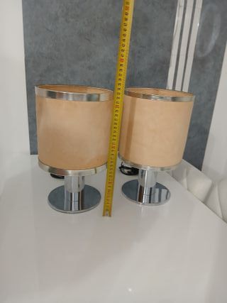 2 Lampade Tavolo Vintage Pelle Beige