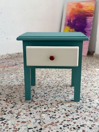 Mesita noche pintada a mano - Teal & White