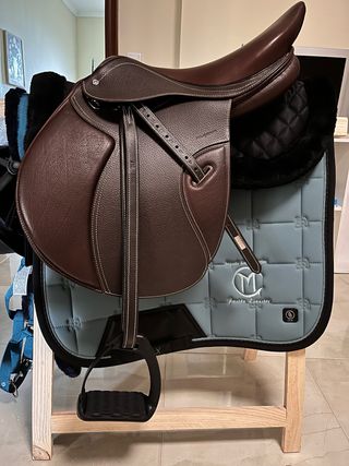 Silla salto inglesa FOUGANZA,Marrón 17,5 de piel