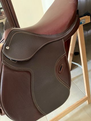 Silla salto inglesa FOUGANZA,Marrón 17,5 de piel