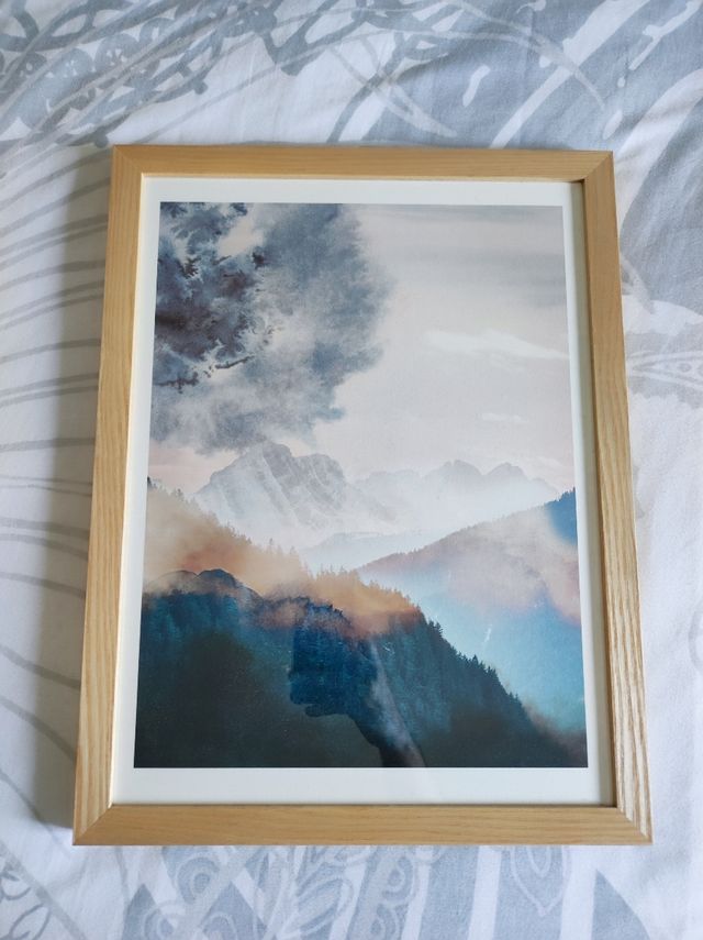 Cuadro acuarela paisaje montañoso