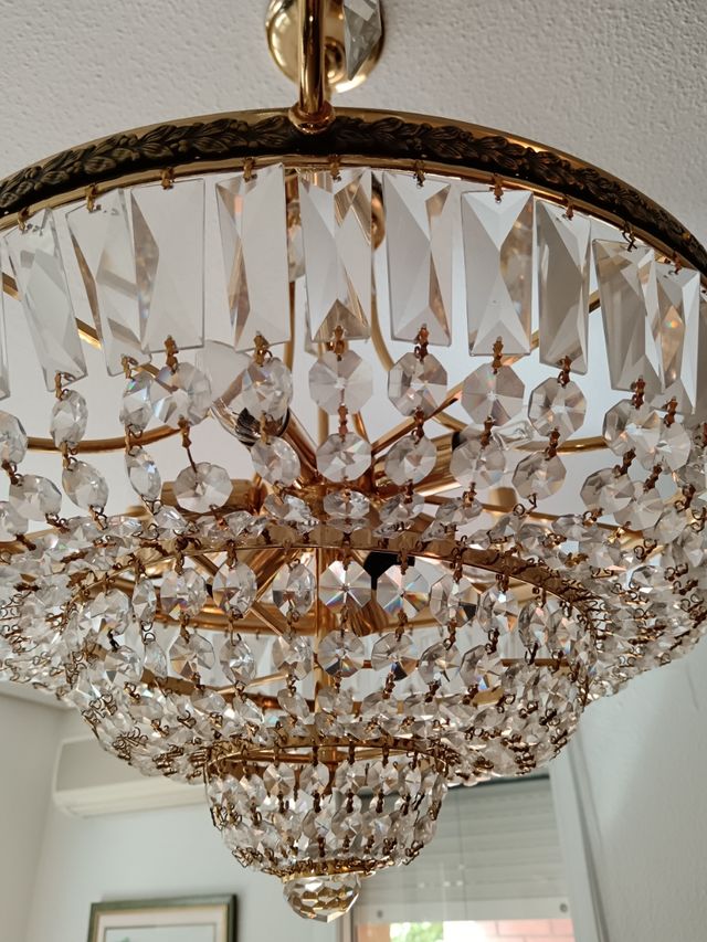 Juego Lamparas techo cristal dorada