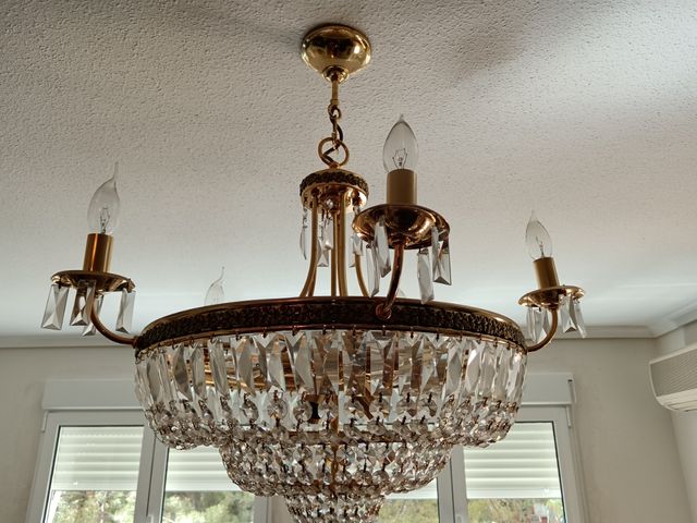 Juego Lamparas techo cristal dorada