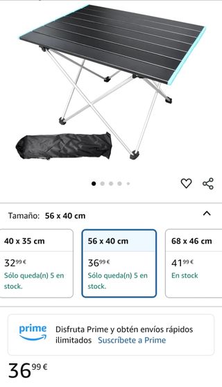 Mesa Camping Plegable Aluminio 40x56cm