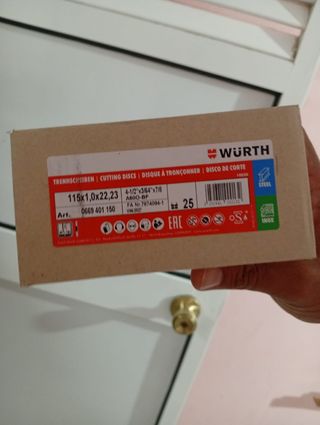 Discos Corte Wurth 115x1,0x22,23 (25 unid)